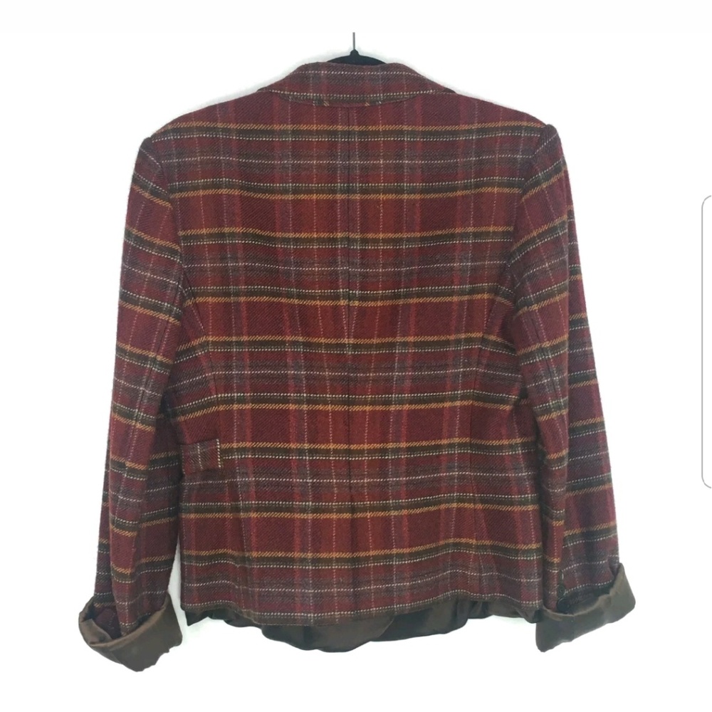 BCBG Max Azria M Burgundy Brown Plaid Layered Wool - Picture 2 of 4
